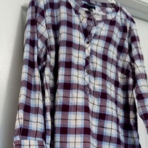 Ladies blouse size 16. Blue plaid long sleeve round collar. Brand  Lands End